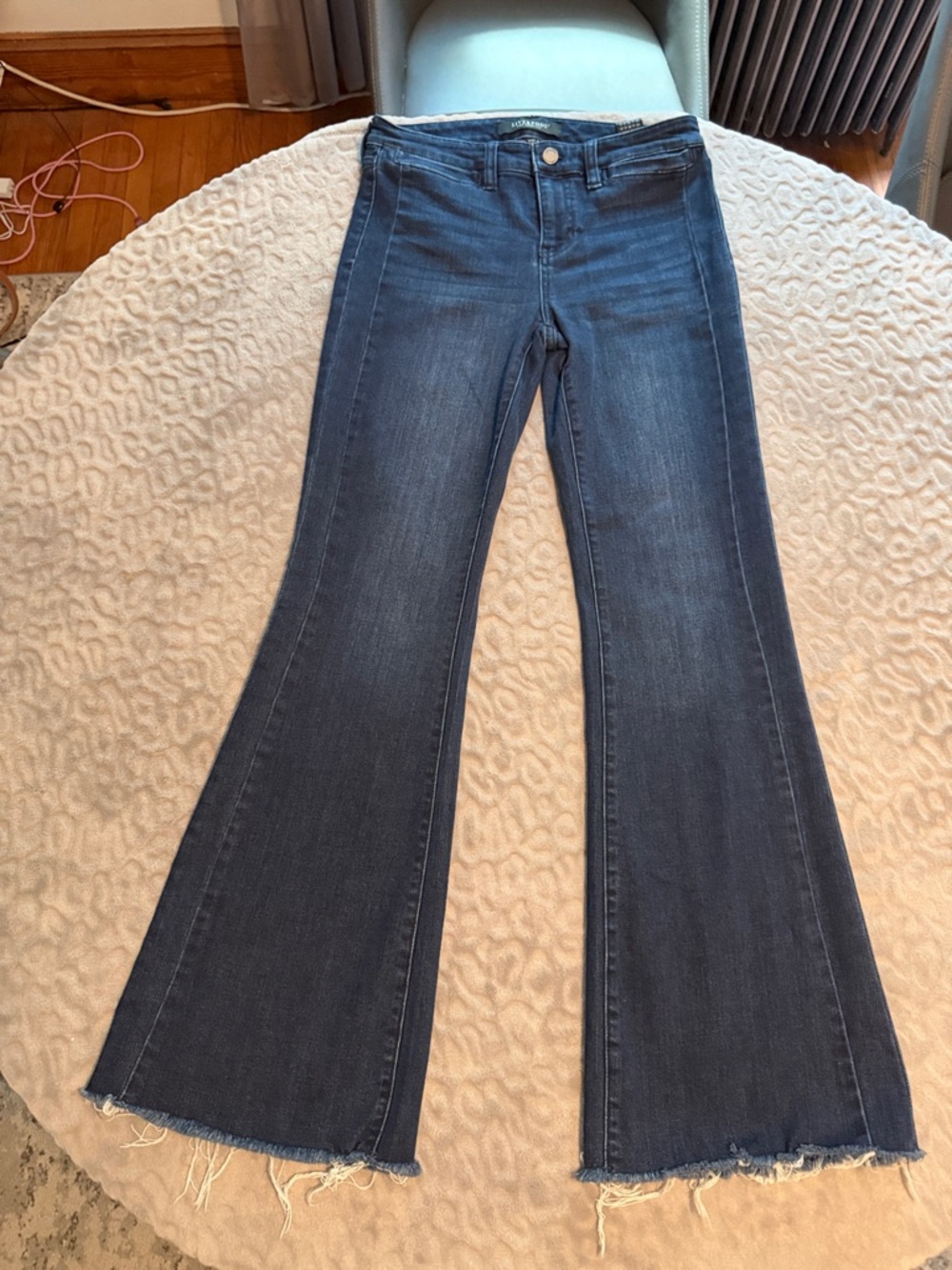 Liverpool Dark Blue Flare Jeans with Raw Hem